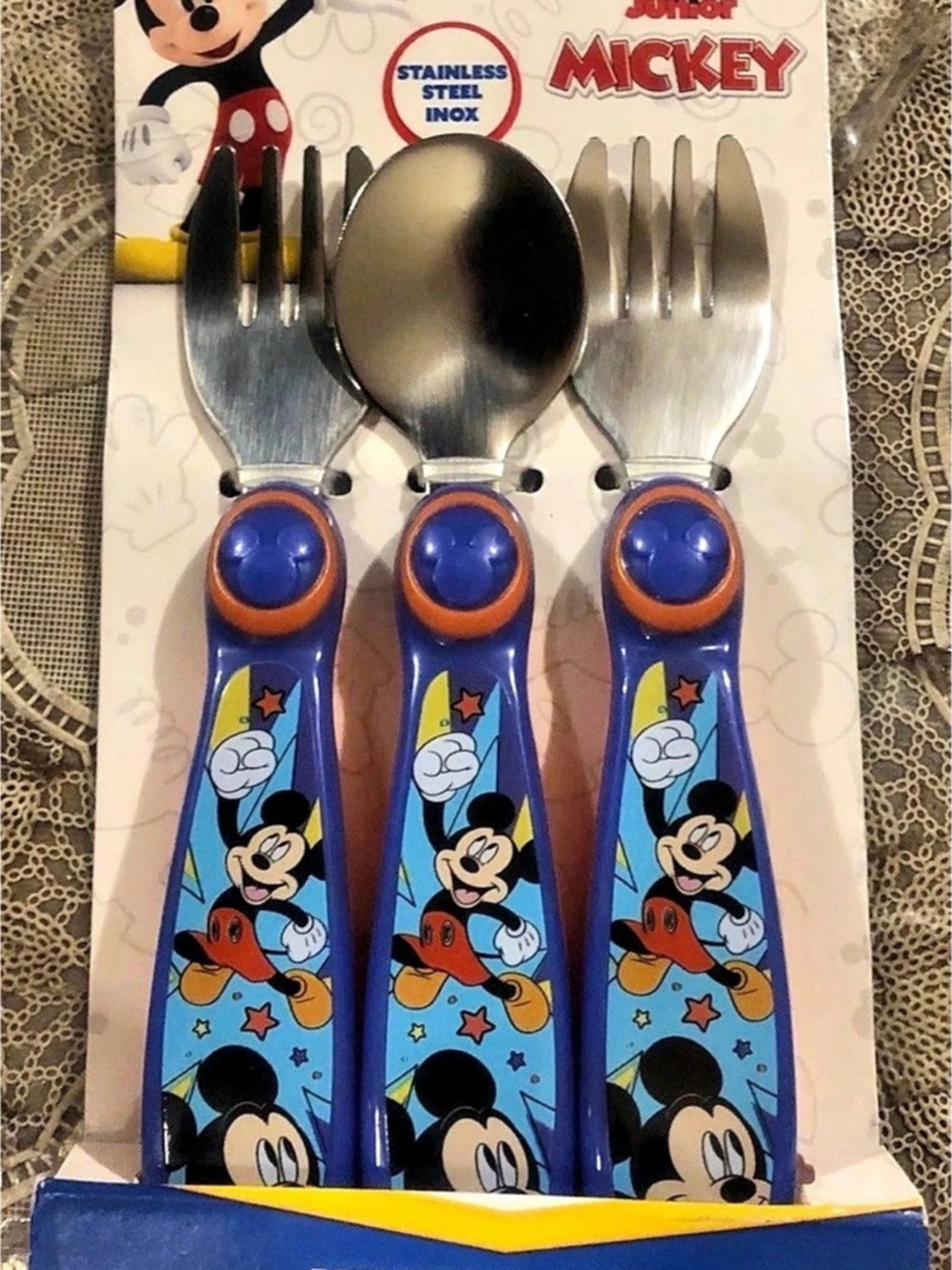 The First Years Mickey Mouse Utensil Set Blue & Red NWT